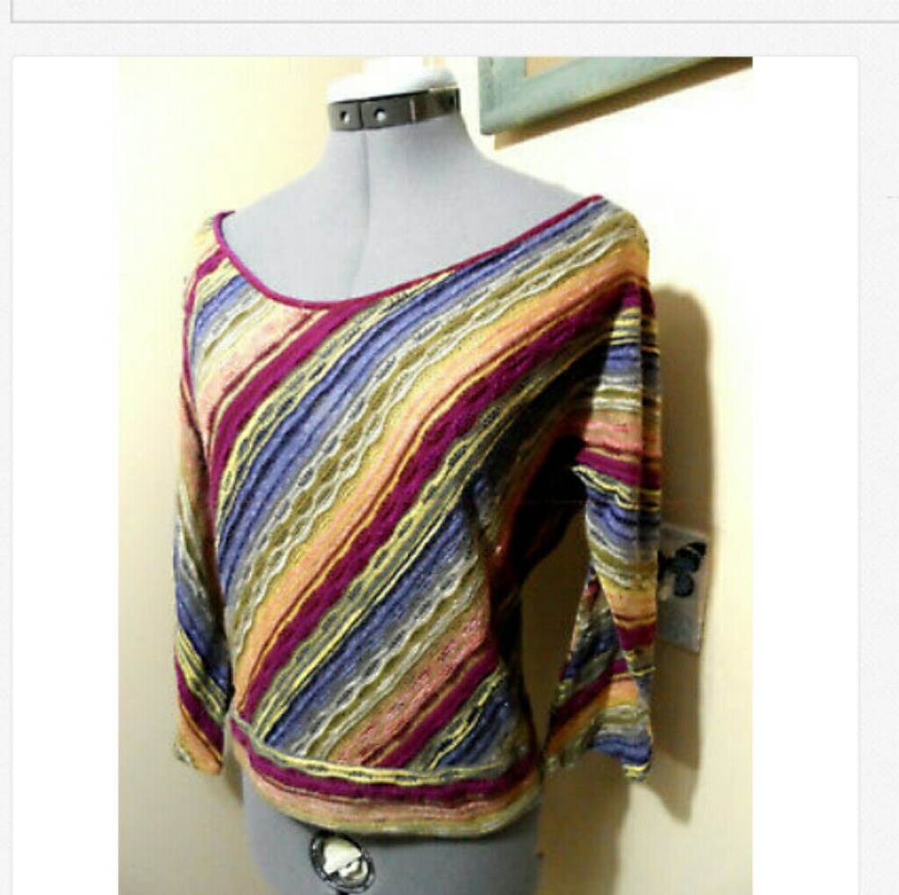 FREE PEOPLE Off-shoulder Top XS Multi color blouse sweater knit Wide scoop neck